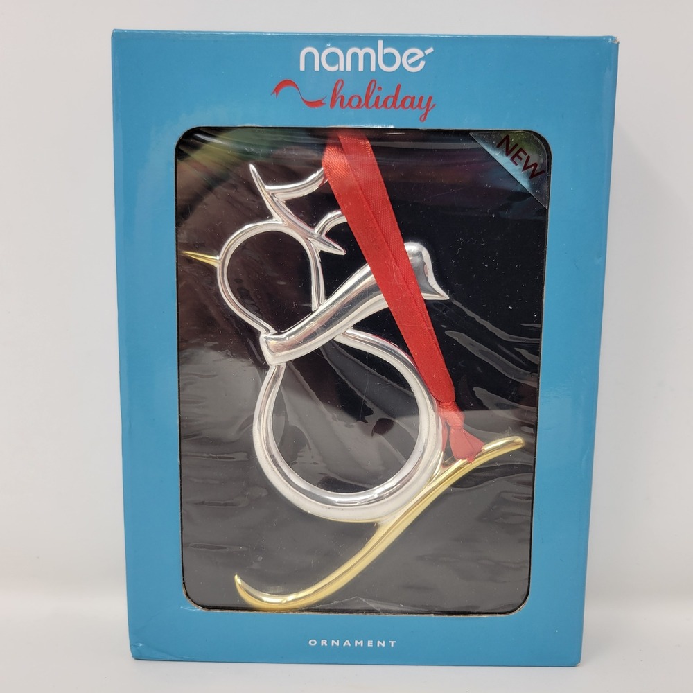 Nambe‎ Holiday Snowman on Skis Ornament Silver Gold Tone MT0770 New in Box 2015